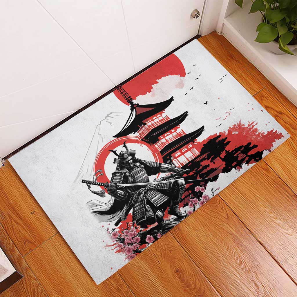 Japanese Samurai Warrior Enso Rubber Doormat Japan Pagoda Sakura Watercolor LT14 - Polynesian Pride
