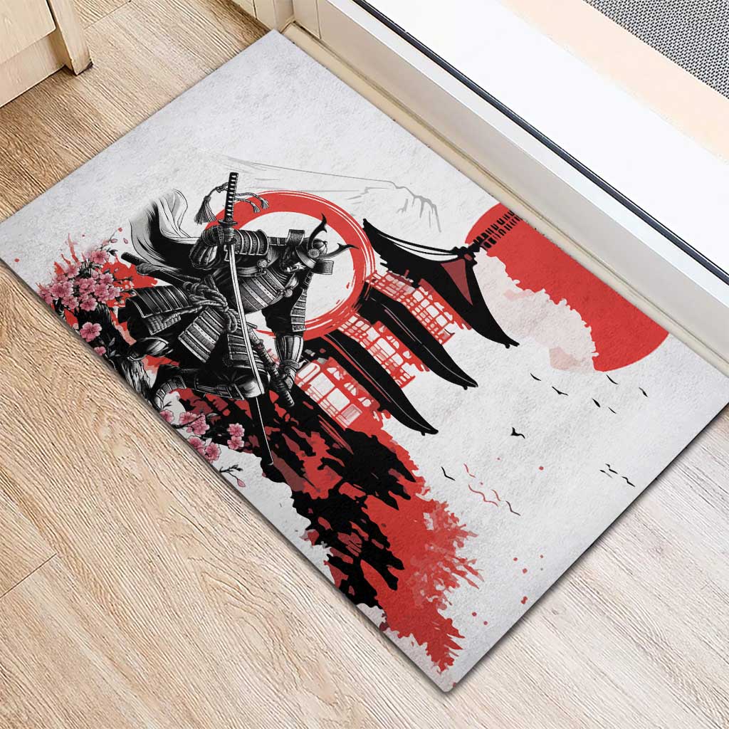 Japanese Samurai Warrior Enso Rubber Doormat Japan Pagoda Sakura Watercolor LT14 - Polynesian Pride