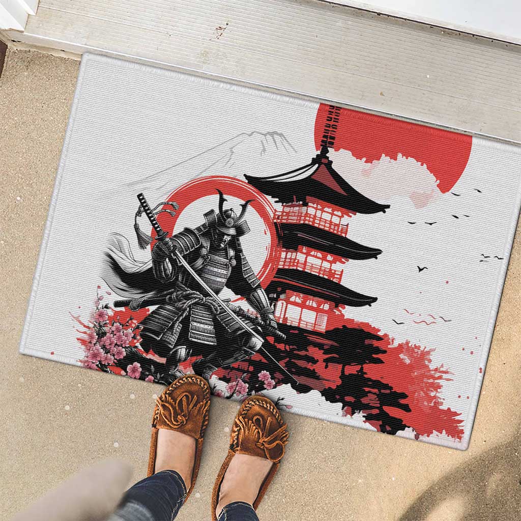 Japanese Samurai Warrior Enso Rubber Doormat Japan Pagoda Sakura Watercolor LT14 - Polynesian Pride