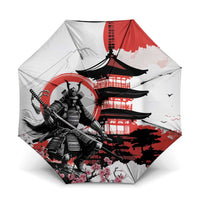Japanese Samurai Warrior Enso Umbrella Japan Pagoda Sakura Watercolor LT14 One Size Folded 11.42 inch Opened Diameter 37.4 inch White - Polynesian Pride