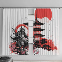 Japanese Samurai Warrior Enso Window Curtain Japan Pagoda Sakura Watercolor LT14 With Hooks White - Polynesian Pride