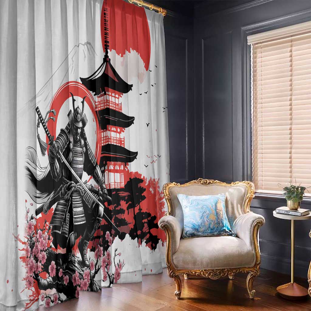 Japanese Samurai Warrior Enso Window Curtain Japan Pagoda Sakura Watercolor LT14 - Polynesian Pride