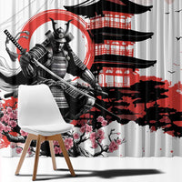 Japanese Samurai Warrior Enso Window Curtain Japan Pagoda Sakura Watercolor LT14 - Polynesian Pride