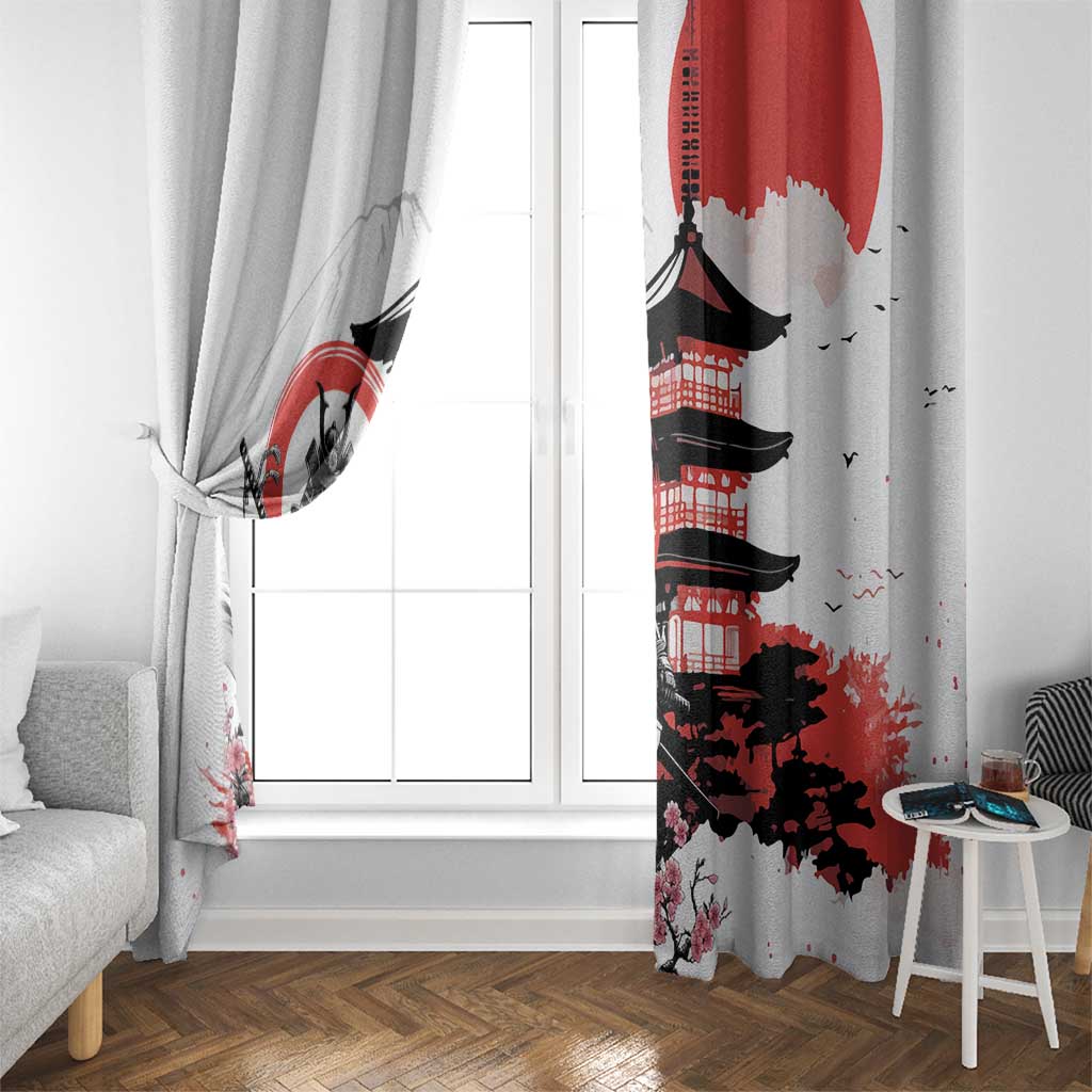 Japanese Samurai Warrior Enso Window Curtain Japan Pagoda Sakura Watercolor LT14 - Polynesian Pride