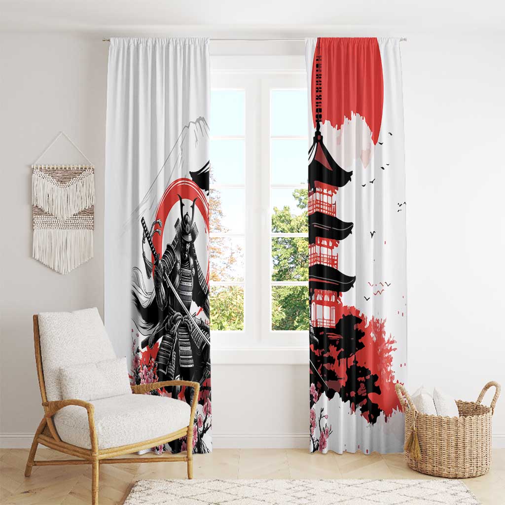 Japanese Samurai Warrior Enso Window Curtain Japan Pagoda Sakura Watercolor LT14 - Polynesian Pride