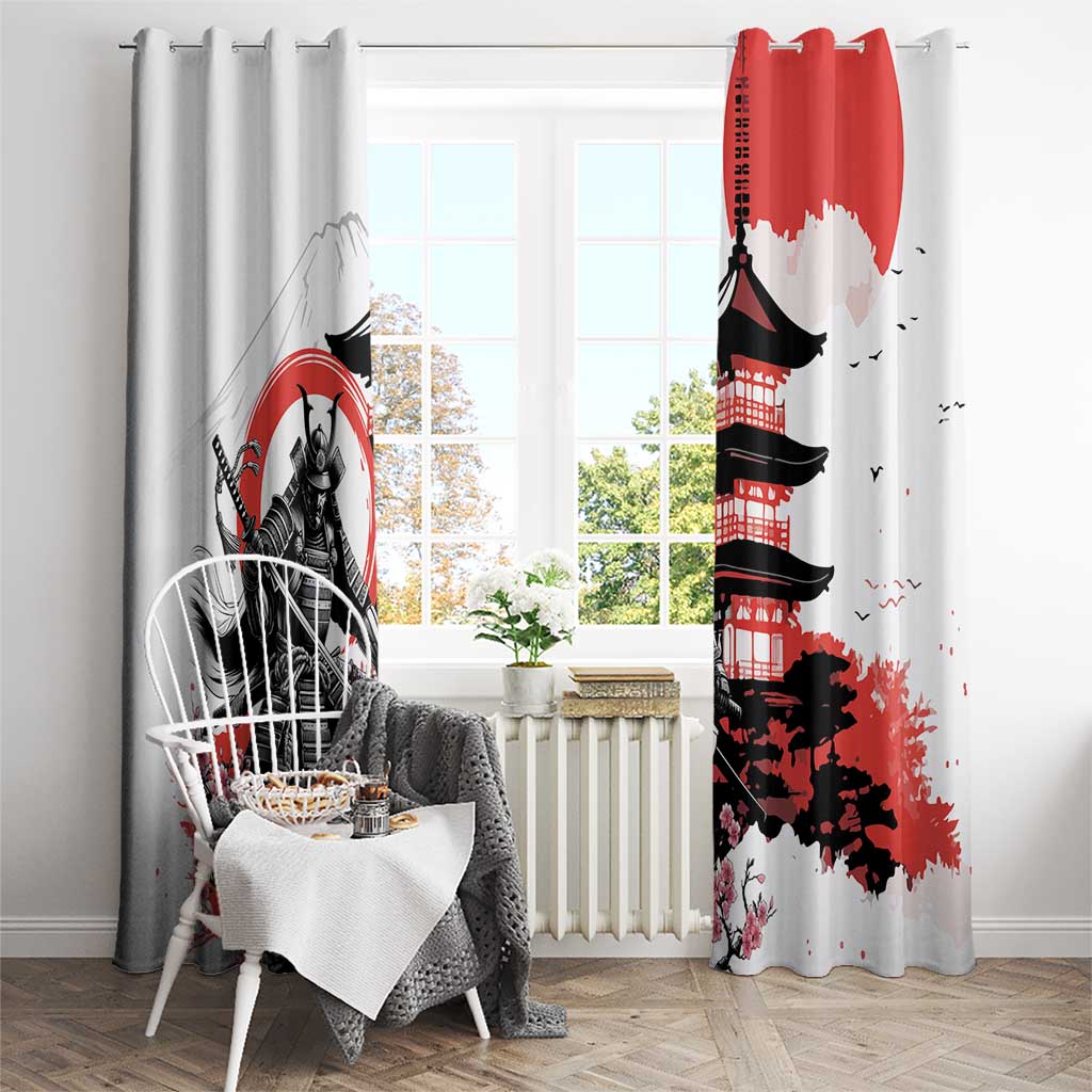 Japanese Samurai Warrior Enso Window Curtain Japan Pagoda Sakura Watercolor LT14 - Polynesian Pride