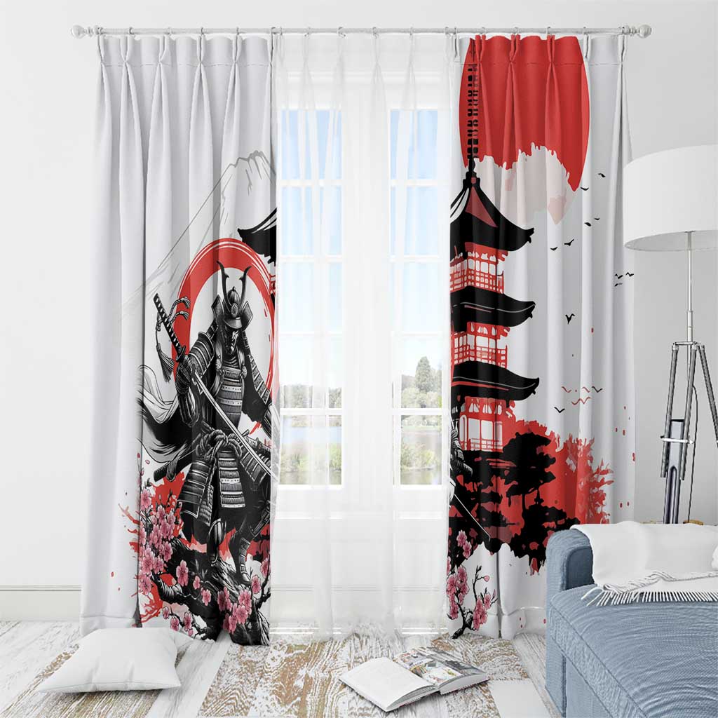 Japanese Samurai Warrior Enso Window Curtain Japan Pagoda Sakura Watercolor LT14 - Polynesian Pride
