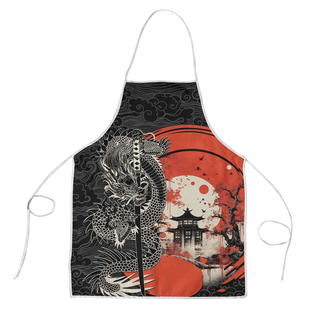Japanese Dragon Katana Enso Apron Japan Pagoda Seamless Cloud LT14 Black - Polynesian Pride