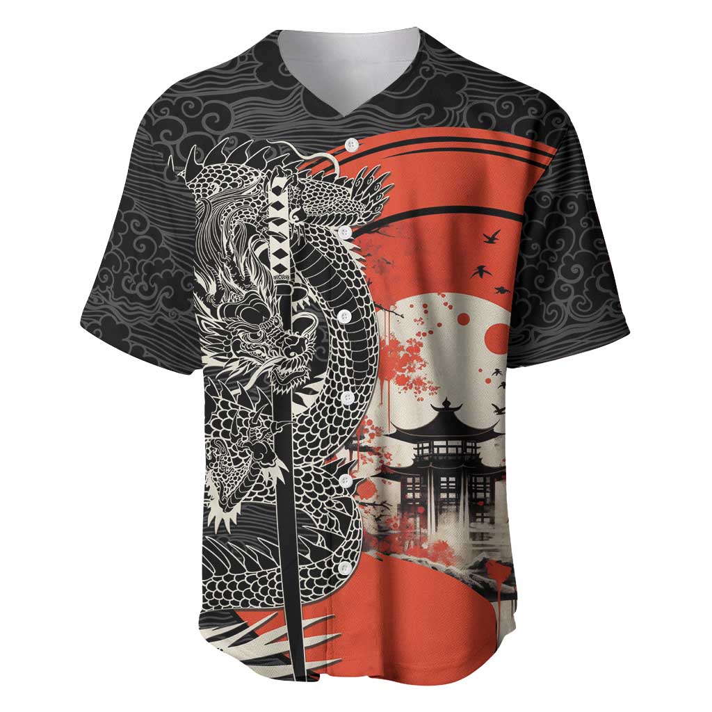 Japanese Dragon Katana Enso Baseball Jersey Japan Pagoda Seamless Cloud LT14 Black - Polynesian Pride