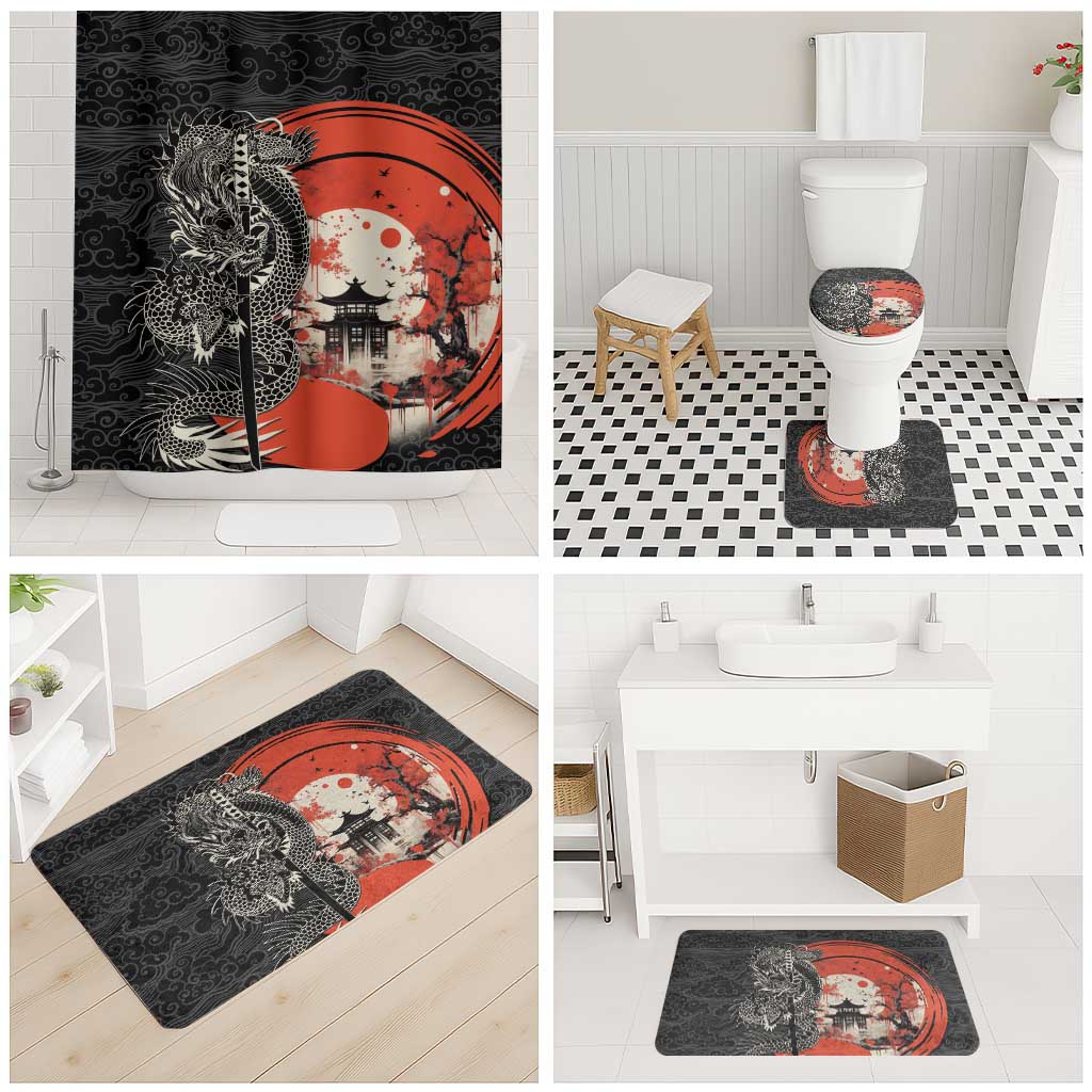 Japanese Dragon Katana Enso Bathroom Set Japan Pagoda Seamless Cloud LT14 - Polynesian Pride