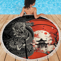 Japanese Dragon Katana Enso Beach Blanket Japan Pagoda Seamless Cloud LT14 - Polynesian Pride