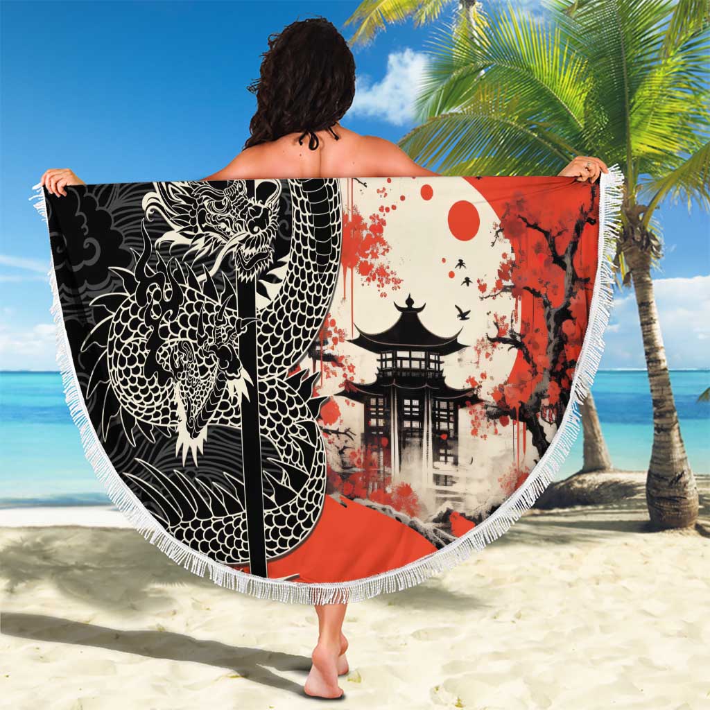 Japanese Dragon Katana Enso Beach Blanket Japan Pagoda Seamless Cloud LT14 - Polynesian Pride