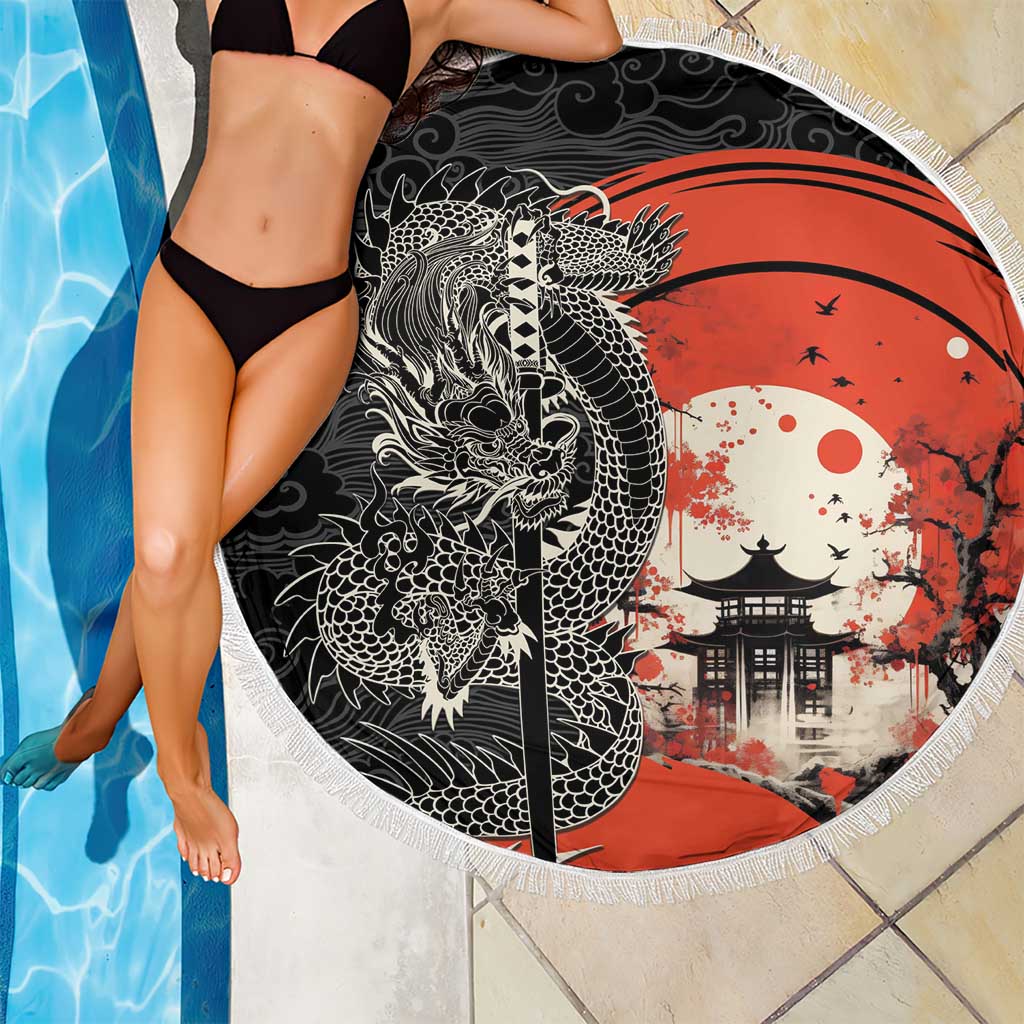 Japanese Dragon Katana Enso Beach Blanket Japan Pagoda Seamless Cloud LT14 - Polynesian Pride