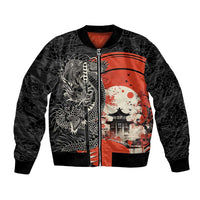 Japanese Dragon Katana Enso Bomber Jacket Japan Pagoda Seamless Cloud LT14 Unisex Black - Polynesian Pride