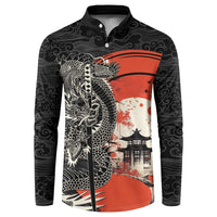 Japanese Dragon Katana Enso Button Sweatshirt Japan Pagoda Seamless Cloud LT14 Black - Polynesian Pride