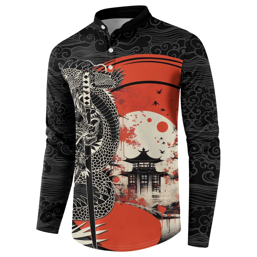 Japanese Dragon Katana Enso Button Sweatshirt Japan Pagoda Seamless Cloud LT14 - Polynesian Pride