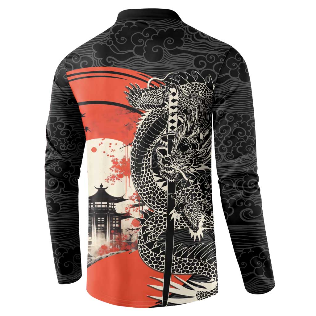 Japanese Dragon Katana Enso Button Sweatshirt Japan Pagoda Seamless Cloud LT14 - Polynesian Pride