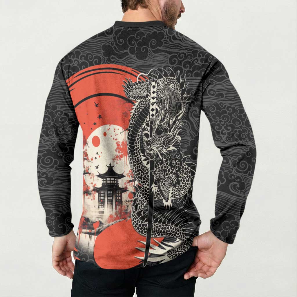 Japanese Dragon Katana Enso Button Sweatshirt Japan Pagoda Seamless Cloud LT14 - Polynesian Pride