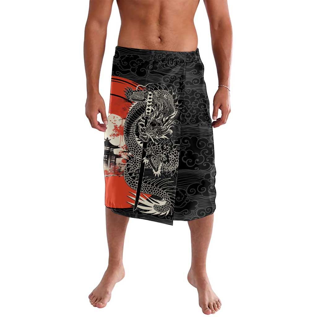 Japanese Dragon Katana Enso Lavalava Japan Pagoda Seamless Cloud LT14 Black - Polynesian Pride
