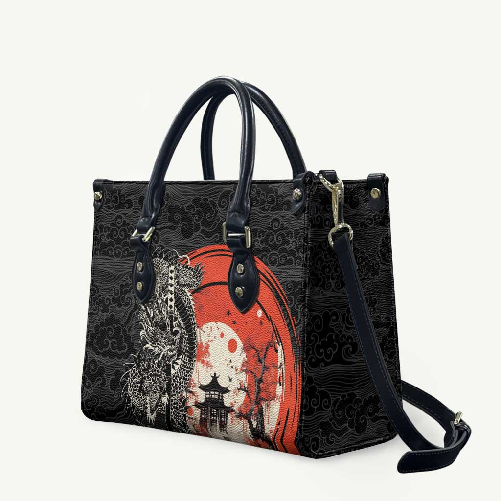 Japanese Dragon Katana Enso Leather Bag Japan Pagoda Seamless Cloud LT14 Black - Polynesian Pride