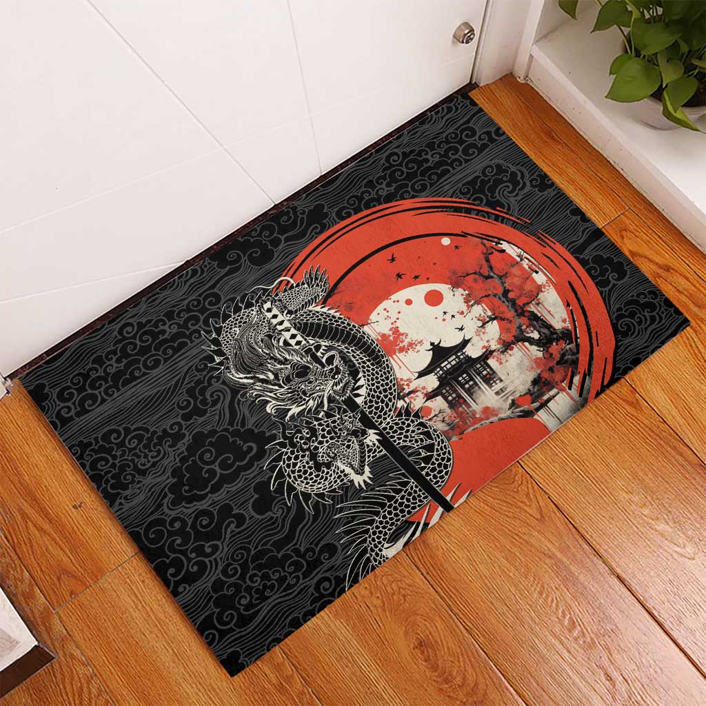 Japanese Dragon Katana Enso Rubber Doormat Japan Pagoda Seamless Cloud LT14 - Polynesian Pride