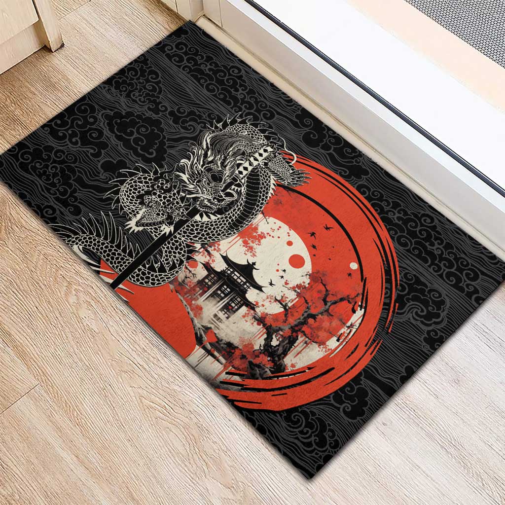 Japanese Dragon Katana Enso Rubber Doormat Japan Pagoda Seamless Cloud LT14 - Polynesian Pride