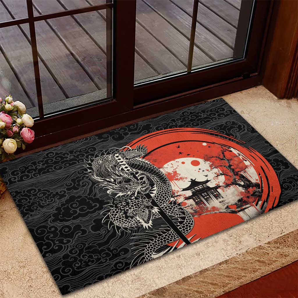 Japanese Dragon Katana Enso Rubber Doormat Japan Pagoda Seamless Cloud LT14 - Polynesian Pride