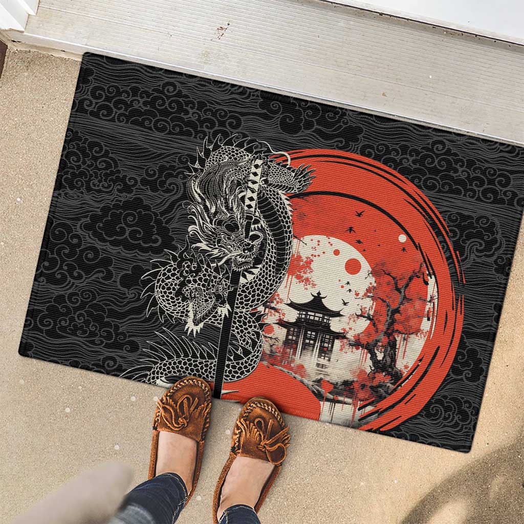 Japanese Dragon Katana Enso Rubber Doormat Japan Pagoda Seamless Cloud LT14 - Polynesian Pride