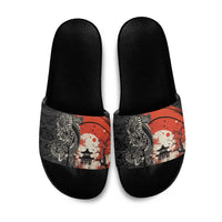 Japanese Dragon Katana Enso Slide Sandals Japan Pagoda Seamless Cloud LT14 Black - Polynesian Pride