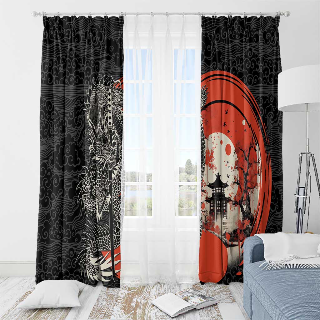 Japanese Dragon Katana Enso Window Curtain Japan Pagoda Seamless Cloud LT14 - Polynesian Pride