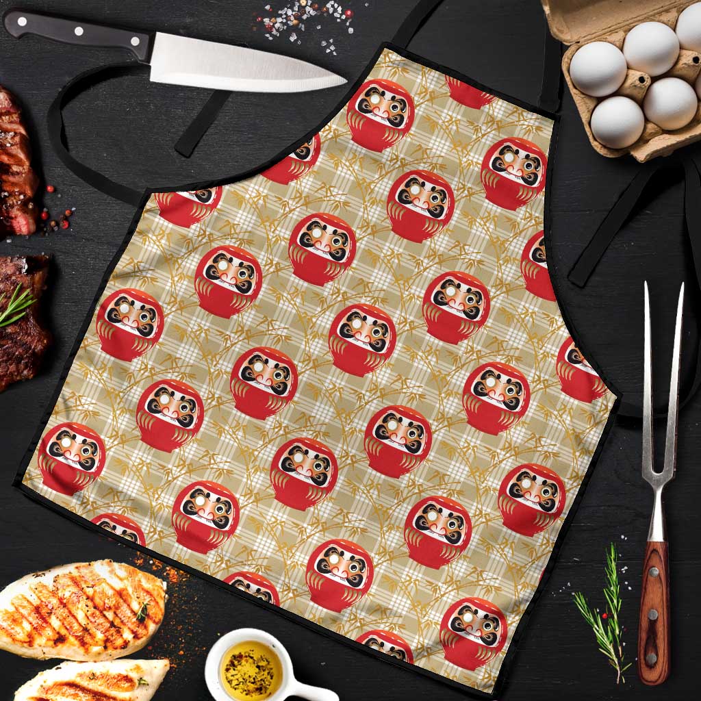 Japanese Daruma Doll Apron Palaka With Seamless Bamboo Pattern LT14 Beige - Polynesian Pride