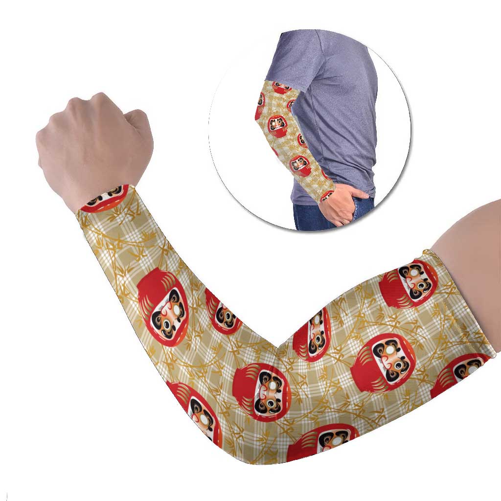 Japanese Daruma Doll Arm Sleeves Palaka With Seamless Bamboo Pattern LT14 Set of 2 Beige - Polynesian Pride