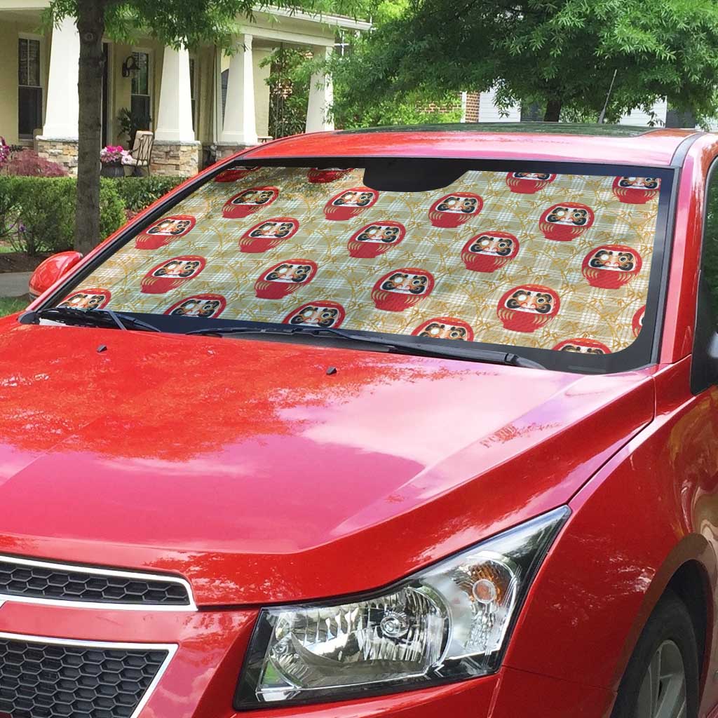 Japanese Daruma Doll Auto Sun Shade Palaka With Seamless Bamboo Pattern LT14 - Polynesian Pride