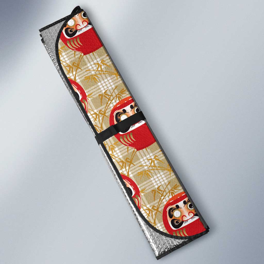 Japanese Daruma Doll Auto Sun Shade Palaka With Seamless Bamboo Pattern LT14 - Polynesian Pride