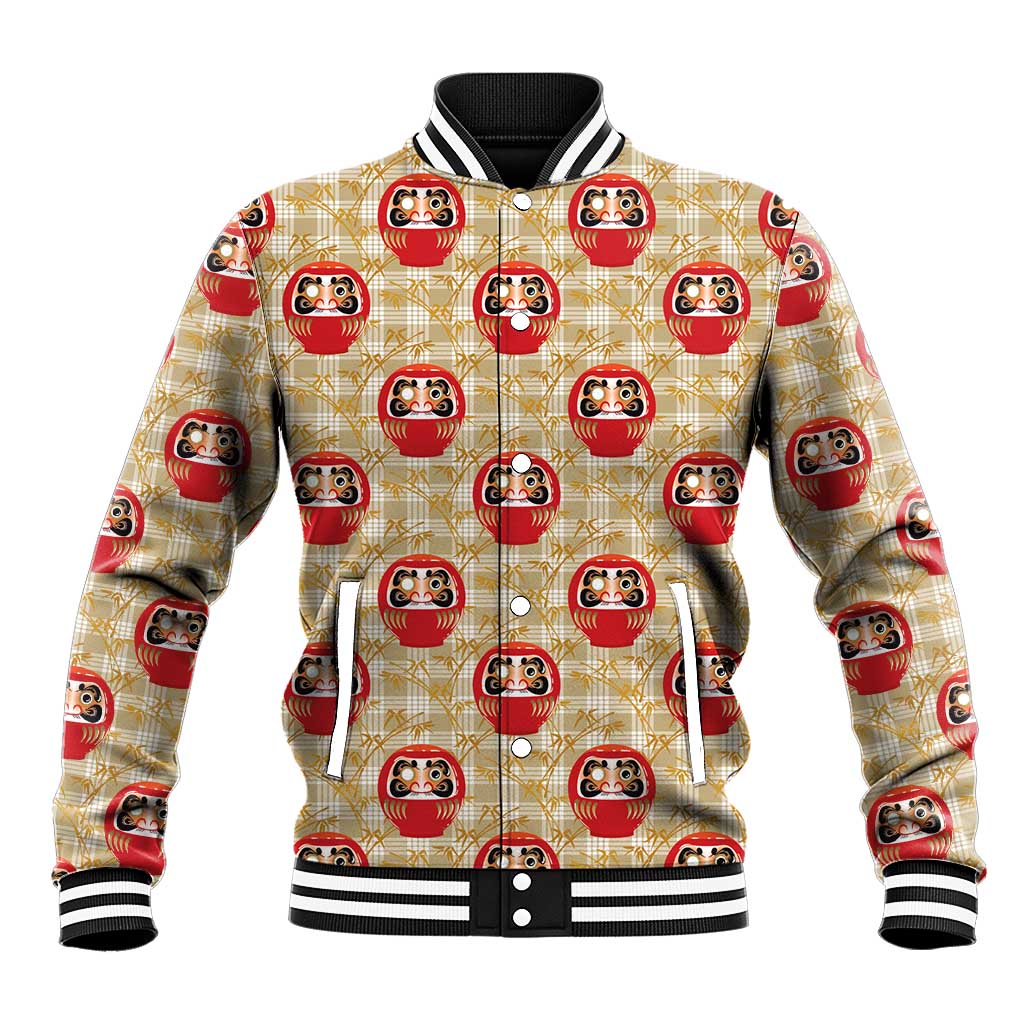 Japanese Daruma Doll Baseball Jacket Palaka With Seamless Bamboo Pattern LT14 Unisex Beige - Polynesian Pride