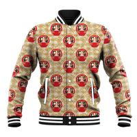 Japanese Daruma Doll Baseball Jacket Palaka With Seamless Bamboo Pattern LT14 Unisex Beige - Polynesian Pride