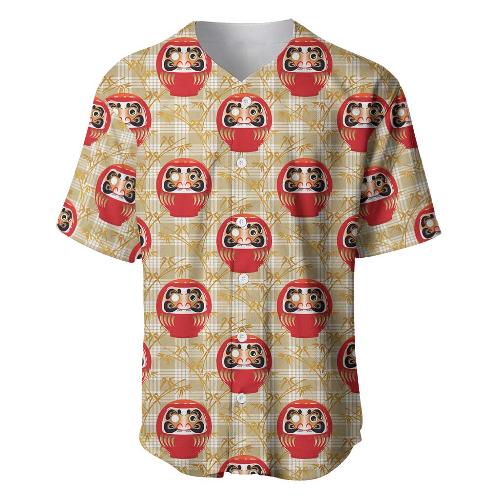 Japanese Daruma Doll Baseball Jersey Palaka With Seamless Bamboo Pattern LT14 Beige - Polynesian Pride
