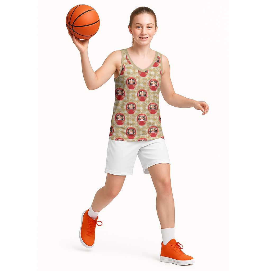 Japanese Daruma Doll Basketball Jersey Palaka With Seamless Bamboo Pattern LT14 - Polynesian Pride