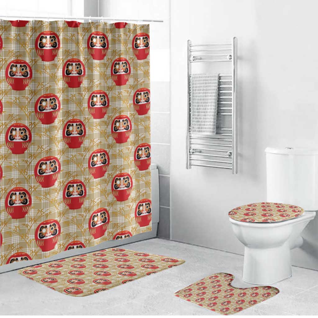Japanese Daruma Doll Bathroom Set Palaka With Seamless Bamboo Pattern LT14 Bathroom Set (4 pcs) Beige - Polynesian Pride