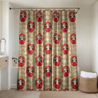 Japanese Daruma Doll Bathroom Set Palaka With Seamless Bamboo Pattern LT14 Shower Curtain Only Beige - Polynesian Pride
