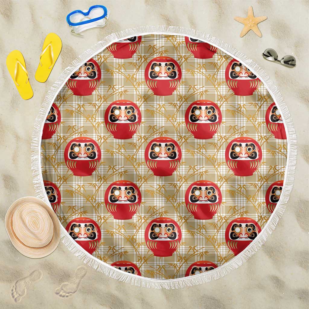 Japanese Daruma Doll Beach Blanket Palaka With Seamless Bamboo Pattern LT14 One Size 150cm Beige - Polynesian Pride