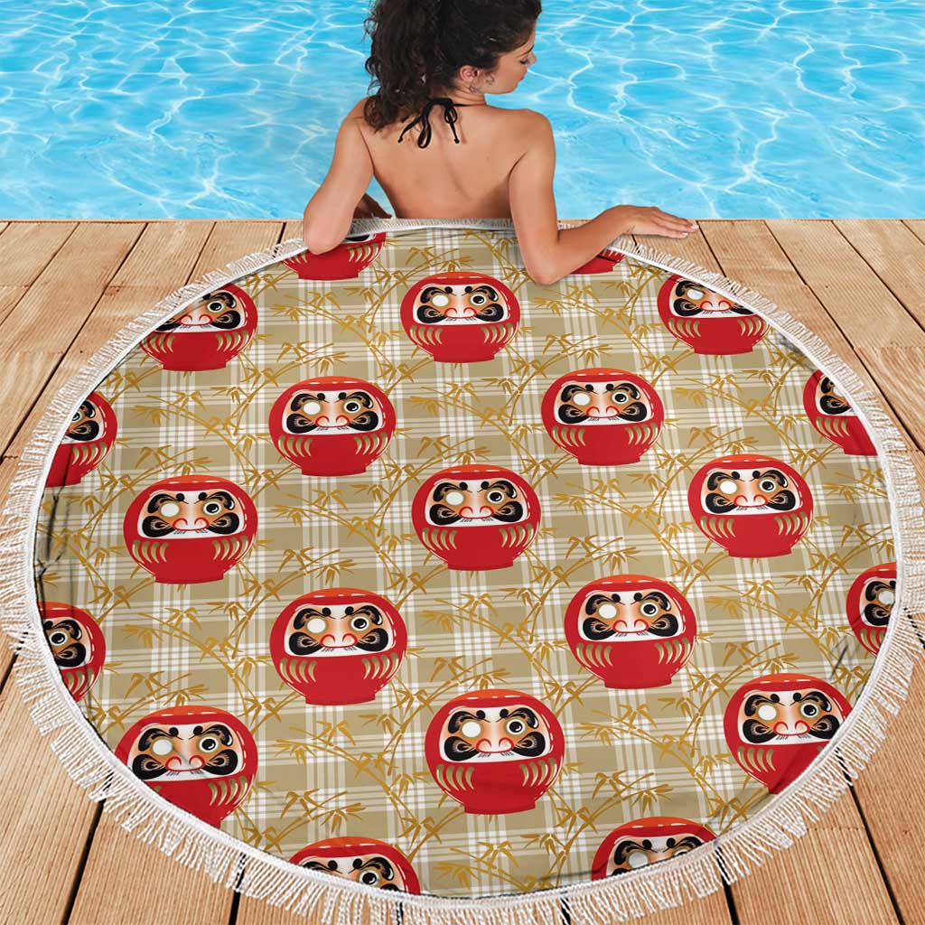 Japanese Daruma Doll Beach Blanket Palaka With Seamless Bamboo Pattern LT14 - Polynesian Pride