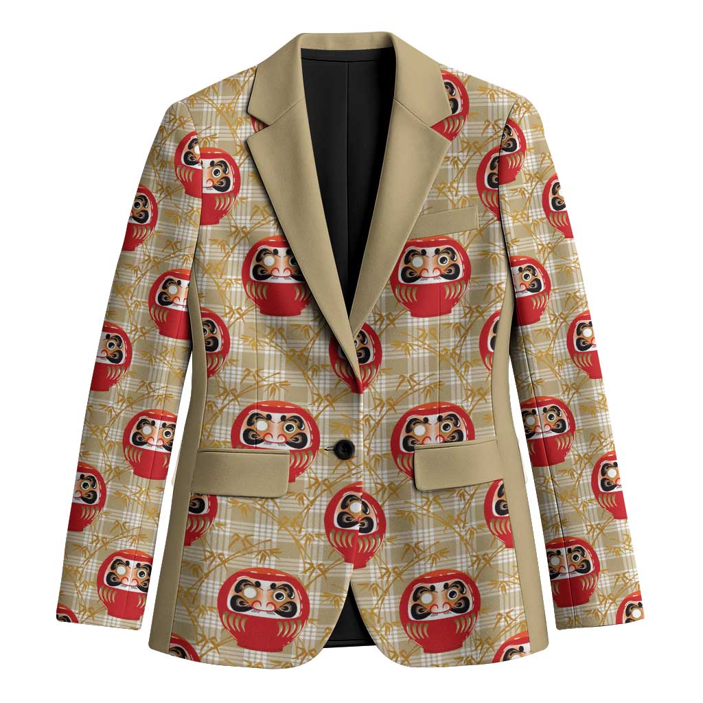Japanese Daruma Doll Blazer Palaka With Seamless Bamboo Pattern LT14 Unisex Beige - Polynesian Pride