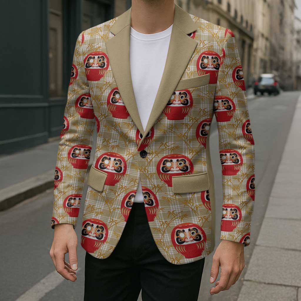 Japanese Daruma Doll Blazer Palaka With Seamless Bamboo Pattern LT14 - Polynesian Pride