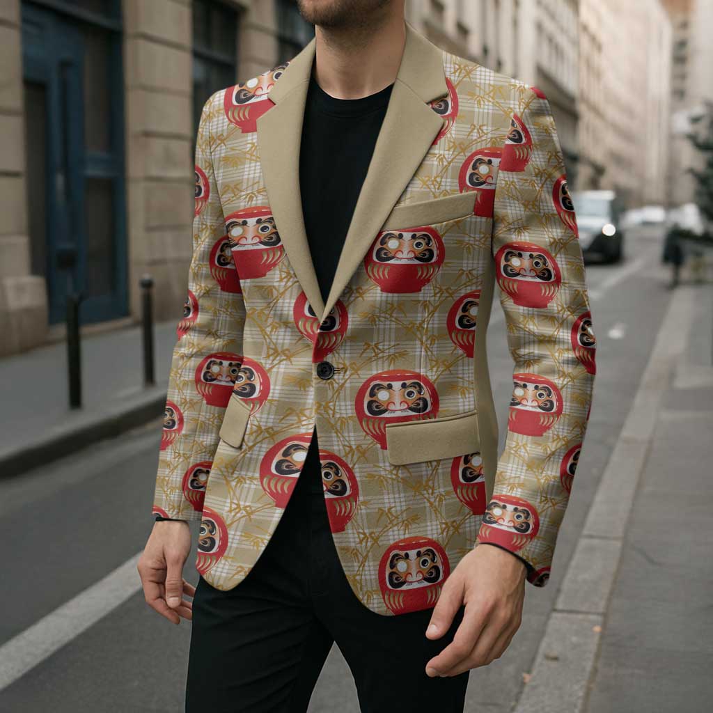 Japanese Daruma Doll Blazer Palaka With Seamless Bamboo Pattern LT14 - Polynesian Pride