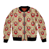 Japanese Daruma Doll Bomber Jacket Palaka With Seamless Bamboo Pattern LT14 Unisex Beige - Polynesian Pride