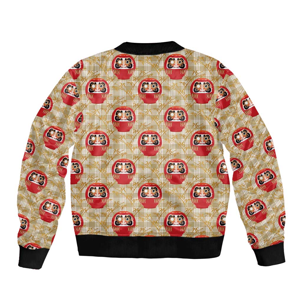 Japanese Daruma Doll Bomber Jacket Palaka With Seamless Bamboo Pattern LT14 - Polynesian Pride