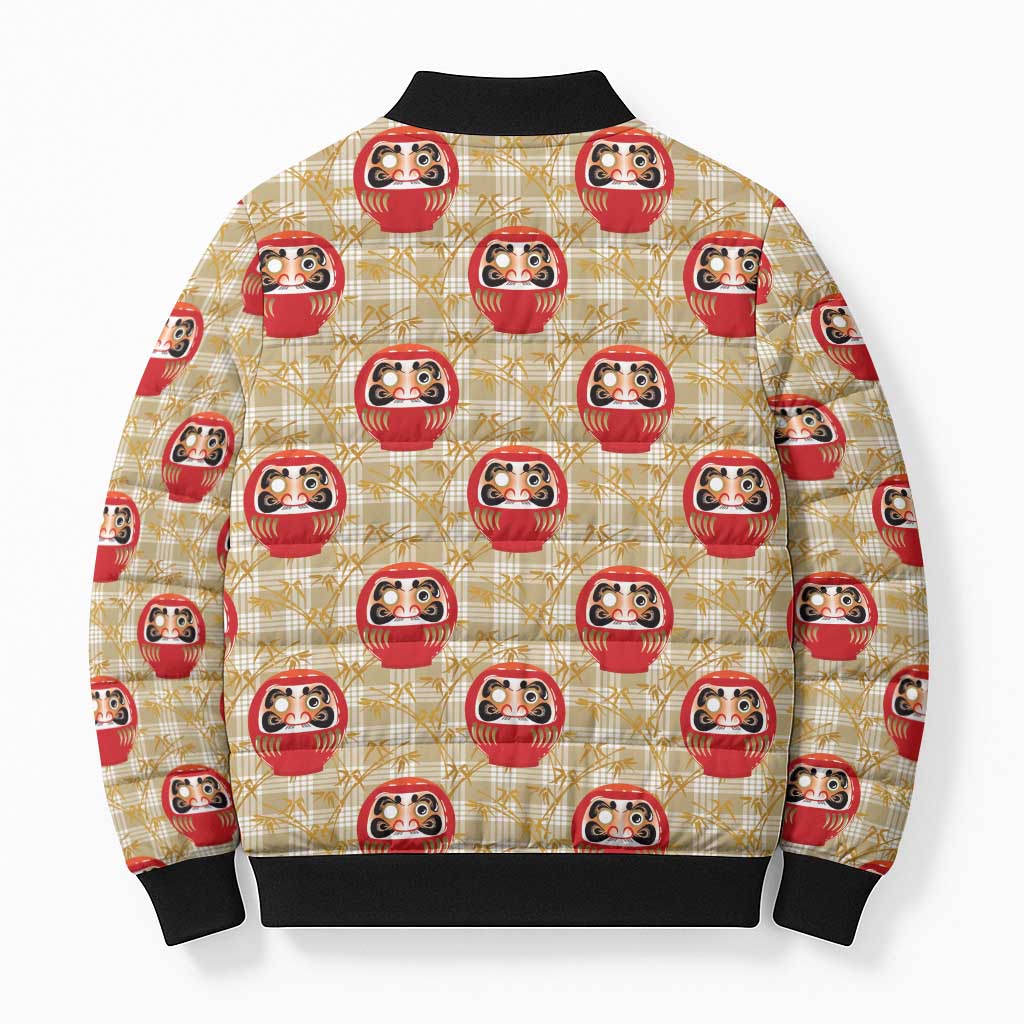 Japanese Daruma Doll Bomber Puffer Jacket Palaka With Seamless Bamboo Pattern LT14 - Polynesian Pride