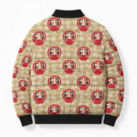Japanese Daruma Doll Bomber Puffer Jacket Palaka With Seamless Bamboo Pattern LT14 - Polynesian Pride