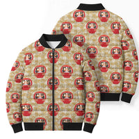 Japanese Daruma Doll Bomber Puffer Jacket Palaka With Seamless Bamboo Pattern LT14 - Polynesian Pride